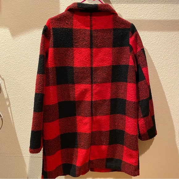 Old Navy || Red Buffalo Plaid Long Jacket Size M - Picture 5 of 9